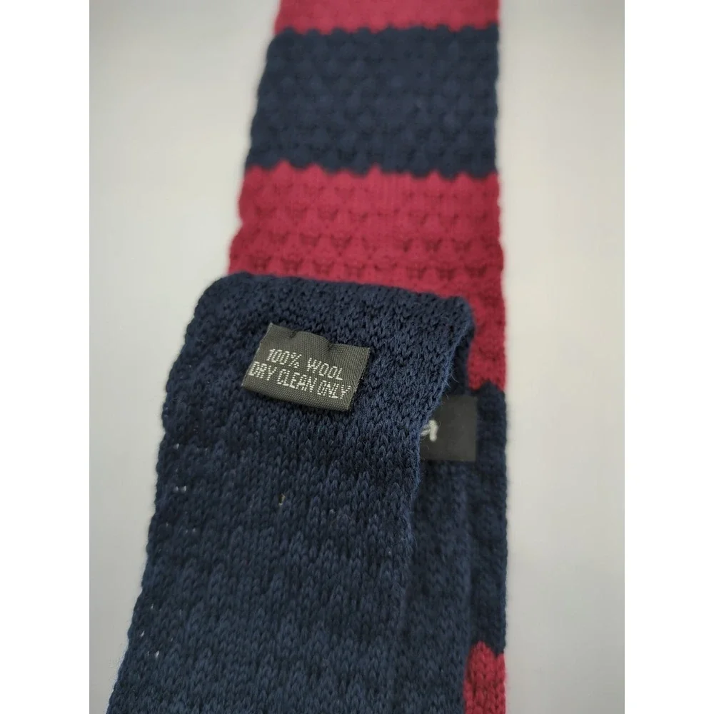 2014‎ The Knottery New York 100% Wool Necktie Striped Maroon & Navy Blue